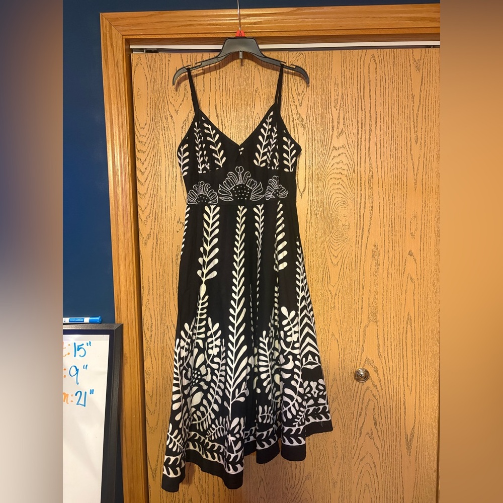 Magic Black and White Midi Dress with Botanical Print
